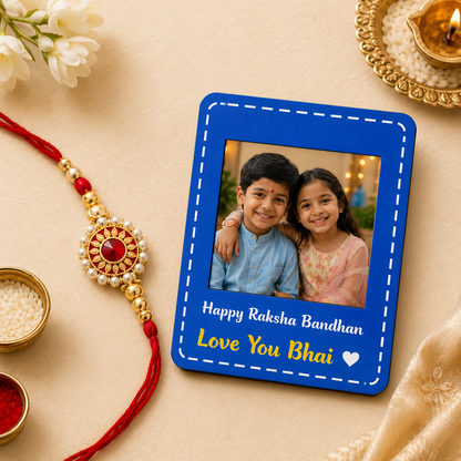 Personalized Raksha Bandhan Fridge Magnet with Free Rakhi | Custom Photo Refrigerator Magnet | Brother Sister Rakhi Gift | Personalized Keepsake
