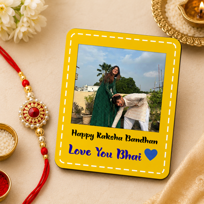 Personalized Raksha Bandhan Fridge Magnet with Free Rakhi | Custom Photo Refrigerator Magnet | Brother Sister Rakhi Gift | Personalized Keepsake
