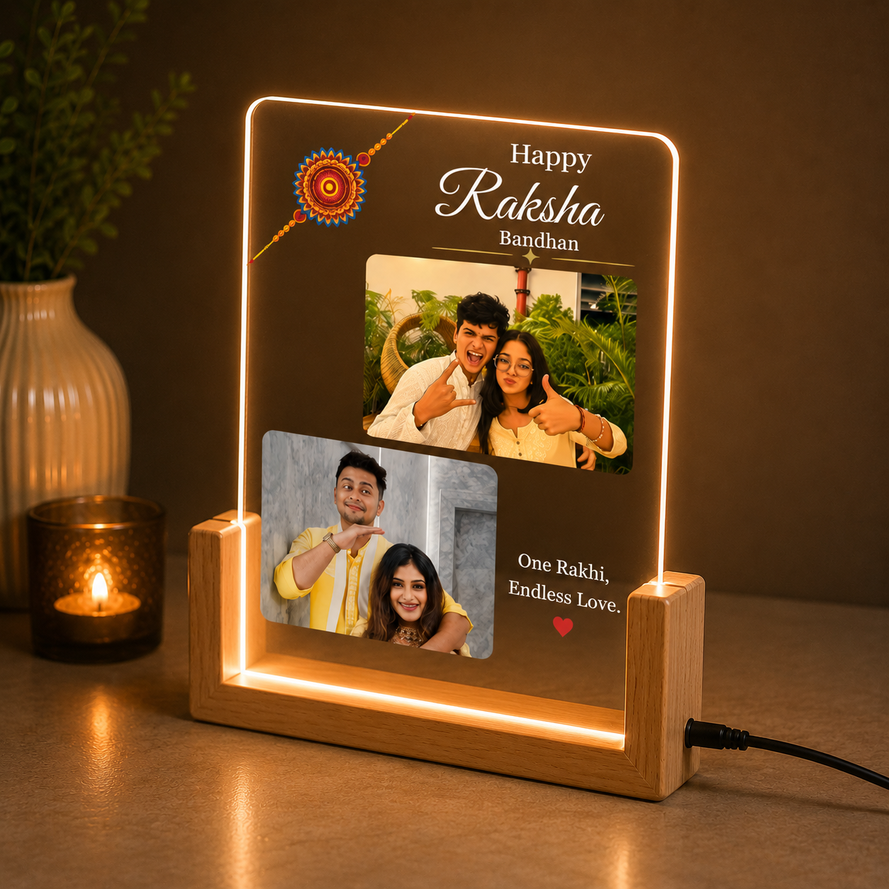 Custom Photo Acrylic Night Lamp for Rakhi | Personalized Brother Gift | LED Lamp