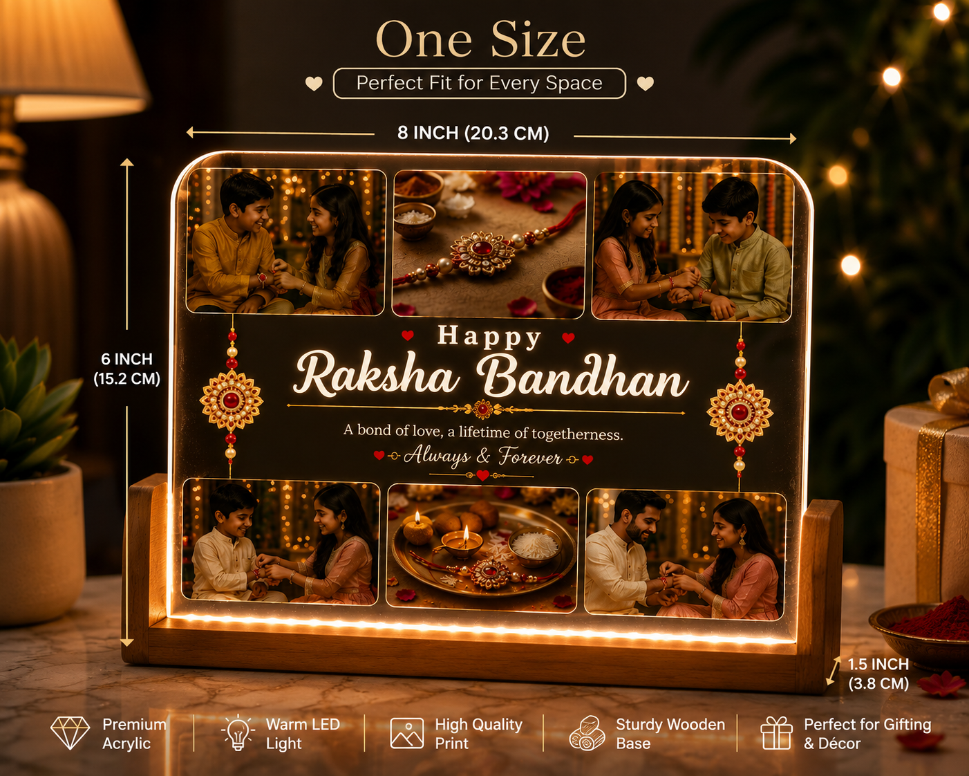 Personalized Collage Acrylic LED Lamp for Raksha Bandhan | Custom Photo Gift for Brother |