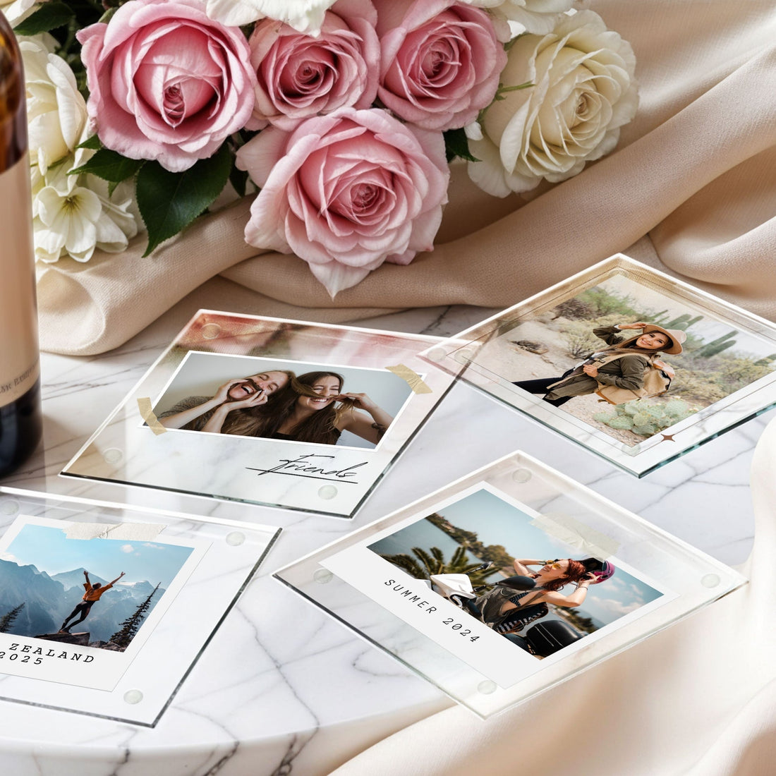 Personalised UV Printed Square Glass Photo Coaster Set – Custom Gift
