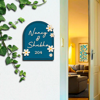 Modern Round Wooden Nameplate with 3D Acrylic Letters | Custom Made Wooden Nameplate with Daisy Charm | Personalized | 11X14 Inch(Copy)