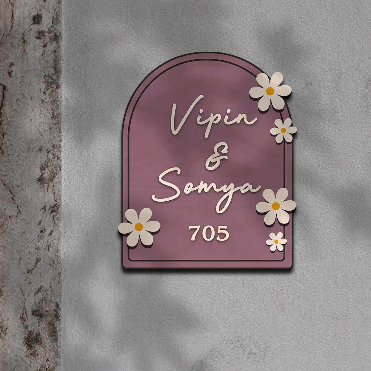 Modern Round Wooden Nameplate with 3D Acrylic Letters | Custom Made Wooden Nameplate with Daisy Charm | Personalized | 11X14 Inch(Copy)