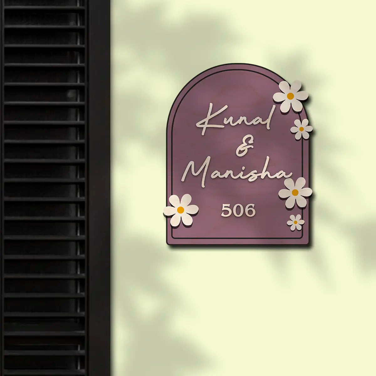 Modern Round Wooden Nameplate with 3D Acrylic Letters | Custom Made Wooden Nameplate with Daisy Charm | Personalized | 11X14 Inch(Copy)