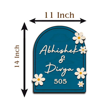 Modern Round Wooden Nameplate with 3D Acrylic Letters | Custom Made Wooden Nameplate with Daisy Charm | Personalized | 11X14 Inch(Copy)