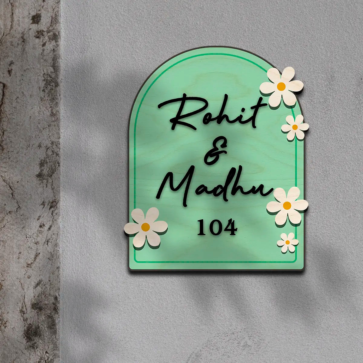 Modern Round Wooden Nameplate with 3D Acrylic Letters | Custom Made Wooden Nameplate with Daisy Charm | Personalized | 11X14 Inch(Copy)