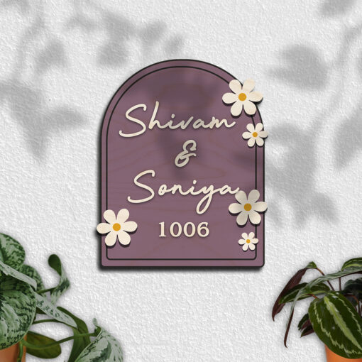 Modern Round Wooden Nameplate with 3D Acrylic Letters | Custom Made Wooden Nameplate with Daisy Charm | Personalized | 11X14 Inch(Copy)