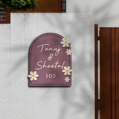 Modern Round Wooden Nameplate with 3D Acrylic Letters | Custom Made Wooden Nameplate with Daisy Charm | Personalized | 11X14 Inch(Copy)