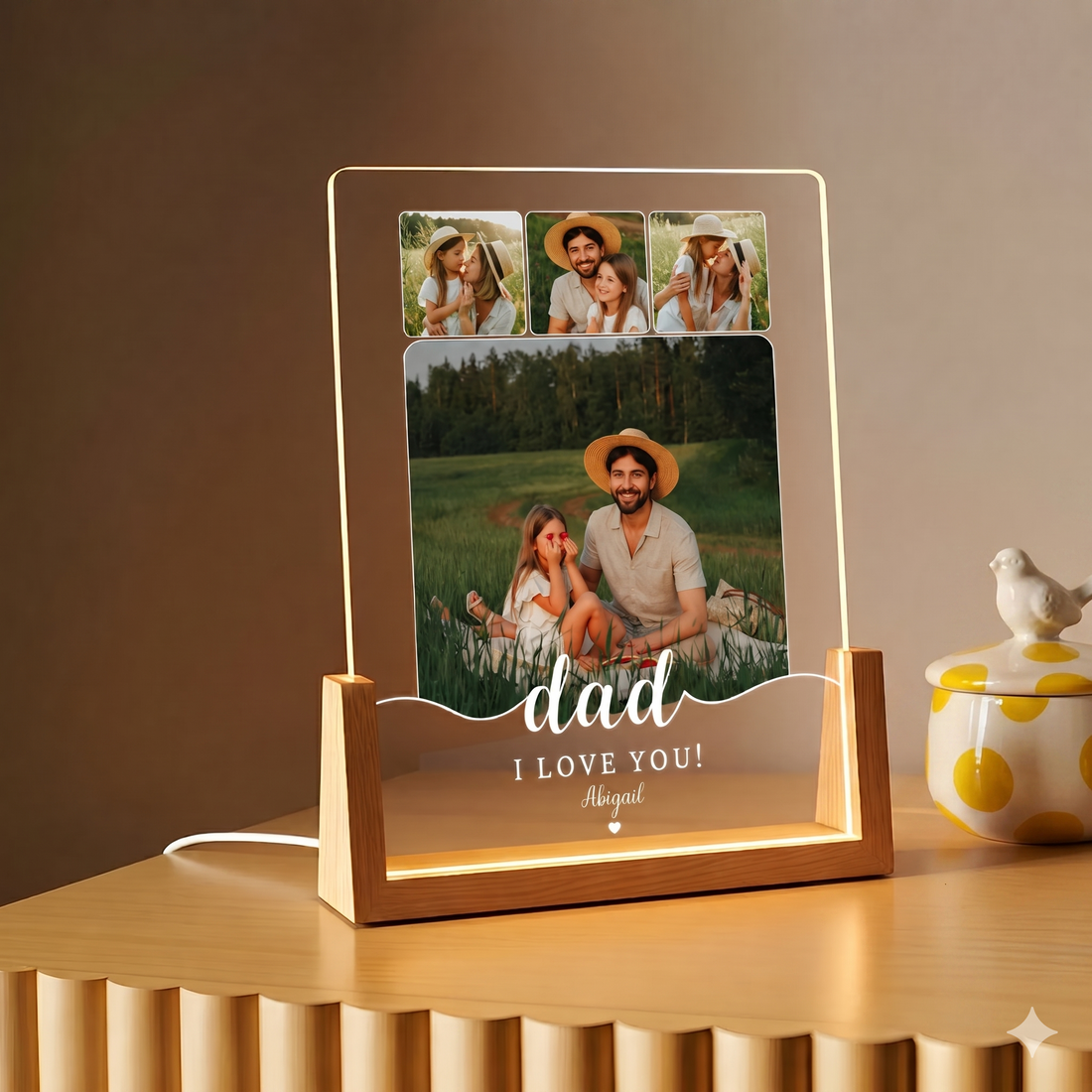 Custom Photo Night Light, Daddy Photo Collage LED Light, Personalized Photo Lamp, Birthday Gift for Dad, Father&