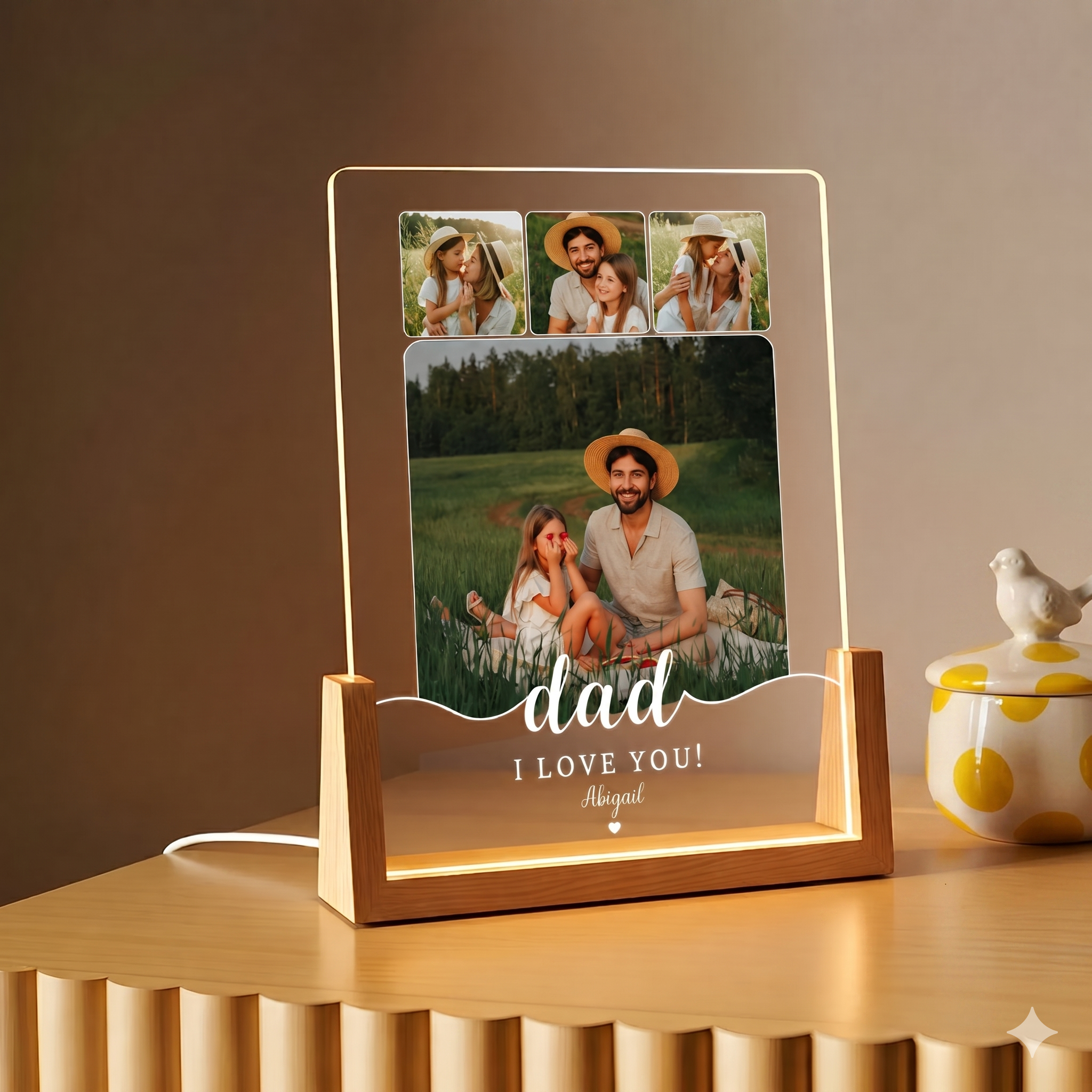 Custom Photo Night Light, Daddy Photo Collage LED Light, Personalized Photo Lamp, Birthday Gift for Dad, Father&