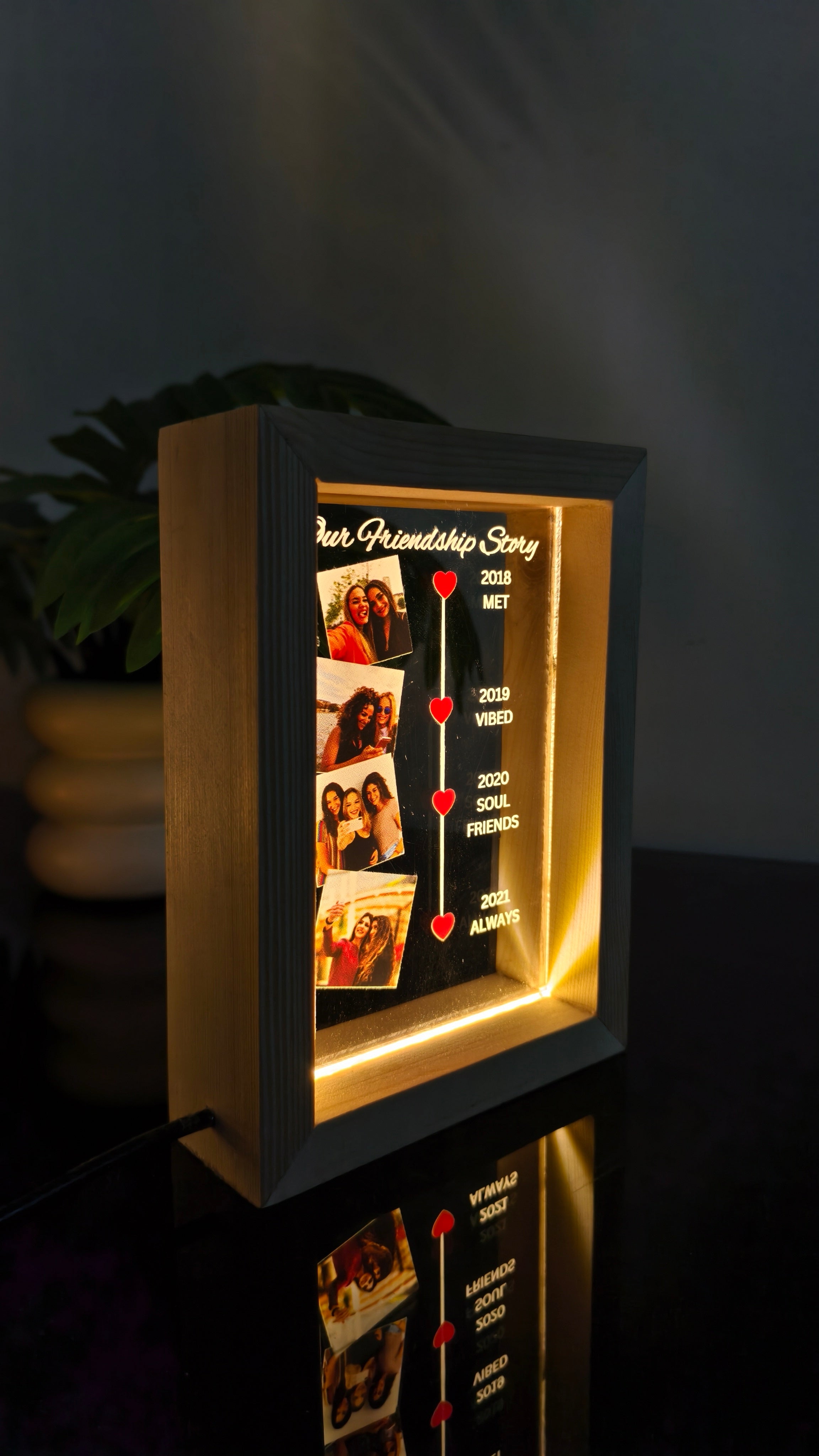 Personalized LED  with Wooden Frame: Custom Engraved Acrylic Sign with Your Text or Photo | Unique Gift, Home Decor,