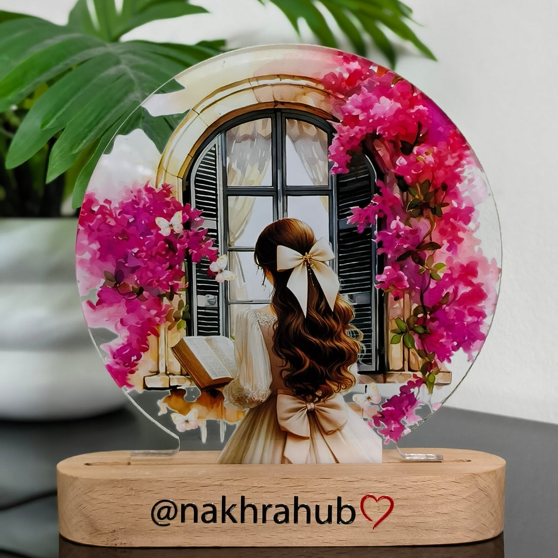 Personalized Acrylic Photo Frame with Wooden Base | Aesthetic Window-View Art Gift