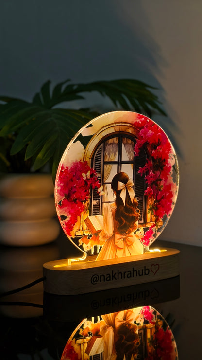 Personalized Acrylic Photo Frame with Wooden Base | Aesthetic Window-View Art Gift