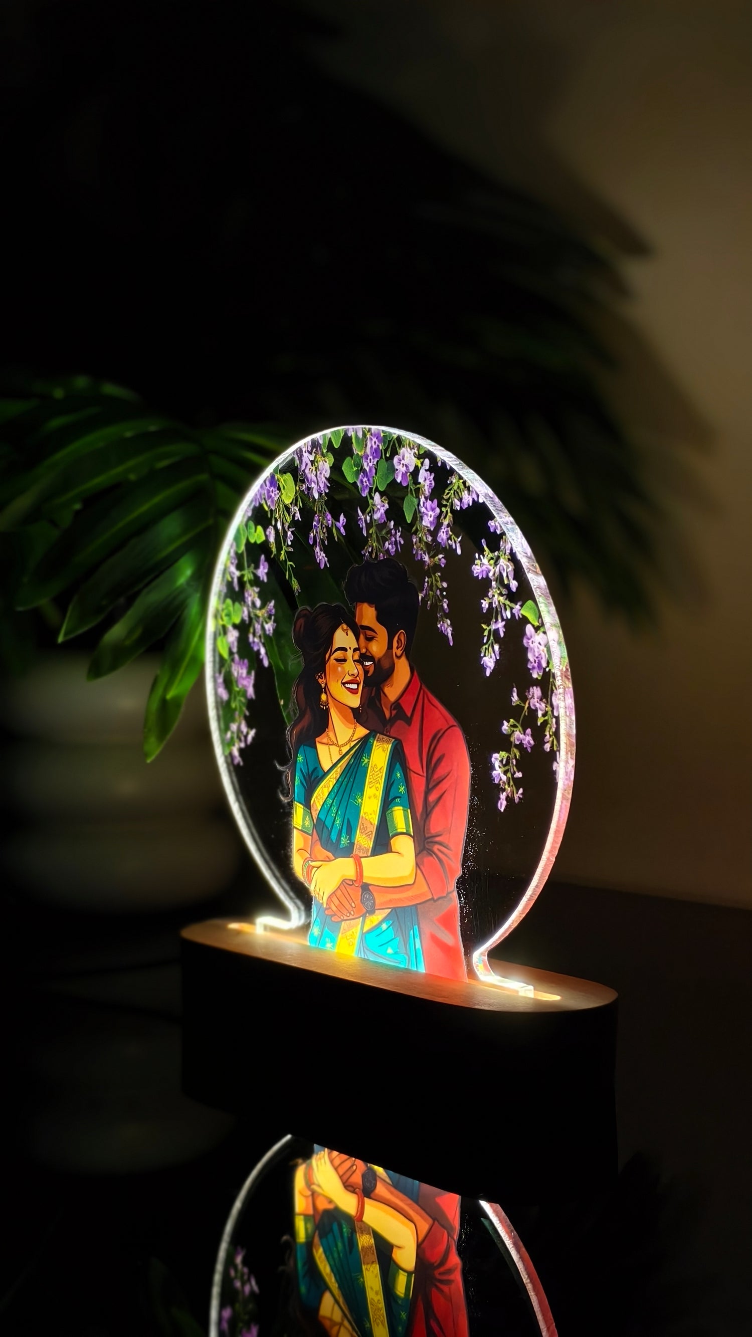 Customized Couple Acrylic Frame with Wooden Base | Personalized Photo Gift with Adapter