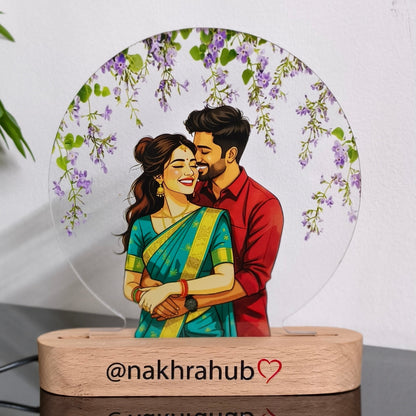 Customized Couple Acrylic Frame with Wooden Base | Personalized Photo Gift with Adapter