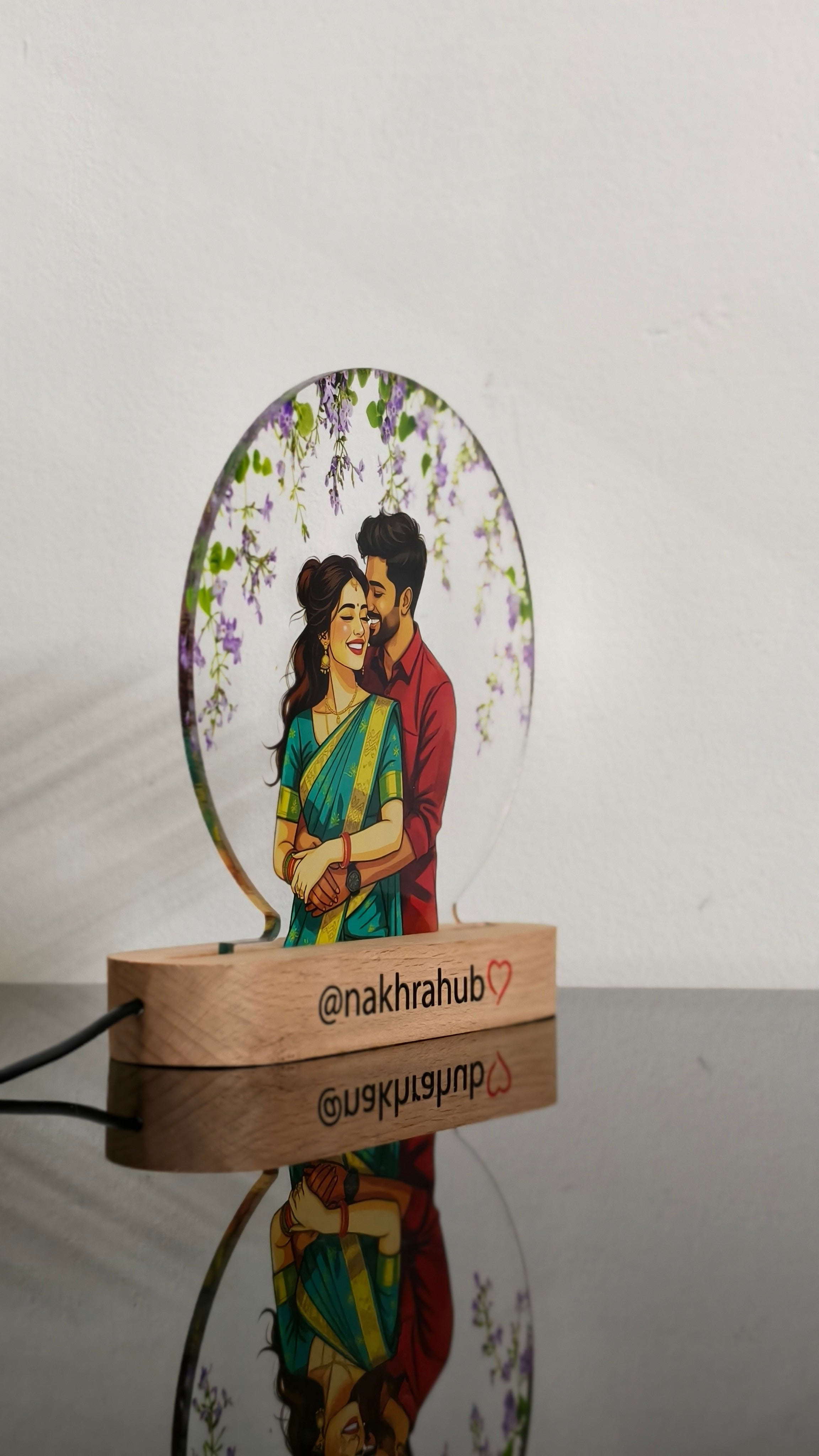 Customized Couple Acrylic Frame with Wooden Base | Personalized Photo Gift with Adapter