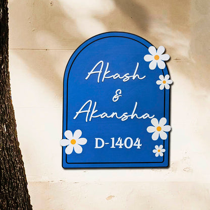 Modern Round Wooden Nameplate with 3D Acrylic Letters | Custom Made Wooden Nameplate with Daisy Charm | Personalized | 11X14 Inch(Copy)