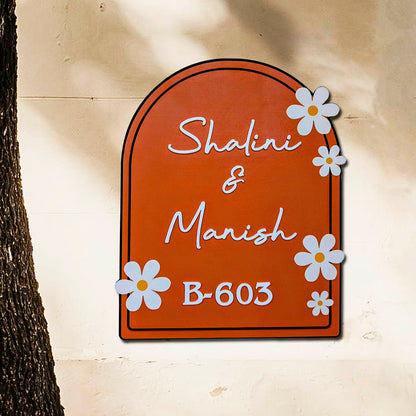 Modern Round Wooden Nameplate with 3D Acrylic Letters | Custom Made Wooden Nameplate with Daisy Charm | Personalized | 11X14 Inch(Copy)