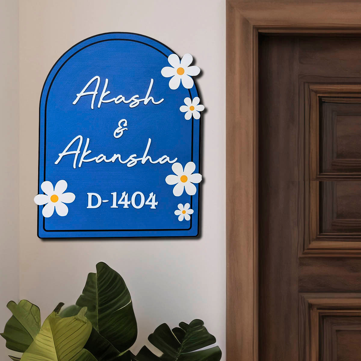 Modern Round Wooden Nameplate with 3D Acrylic Letters | Custom Made Wooden Nameplate with Daisy Charm | Personalized | 11X14 Inch(Copy)