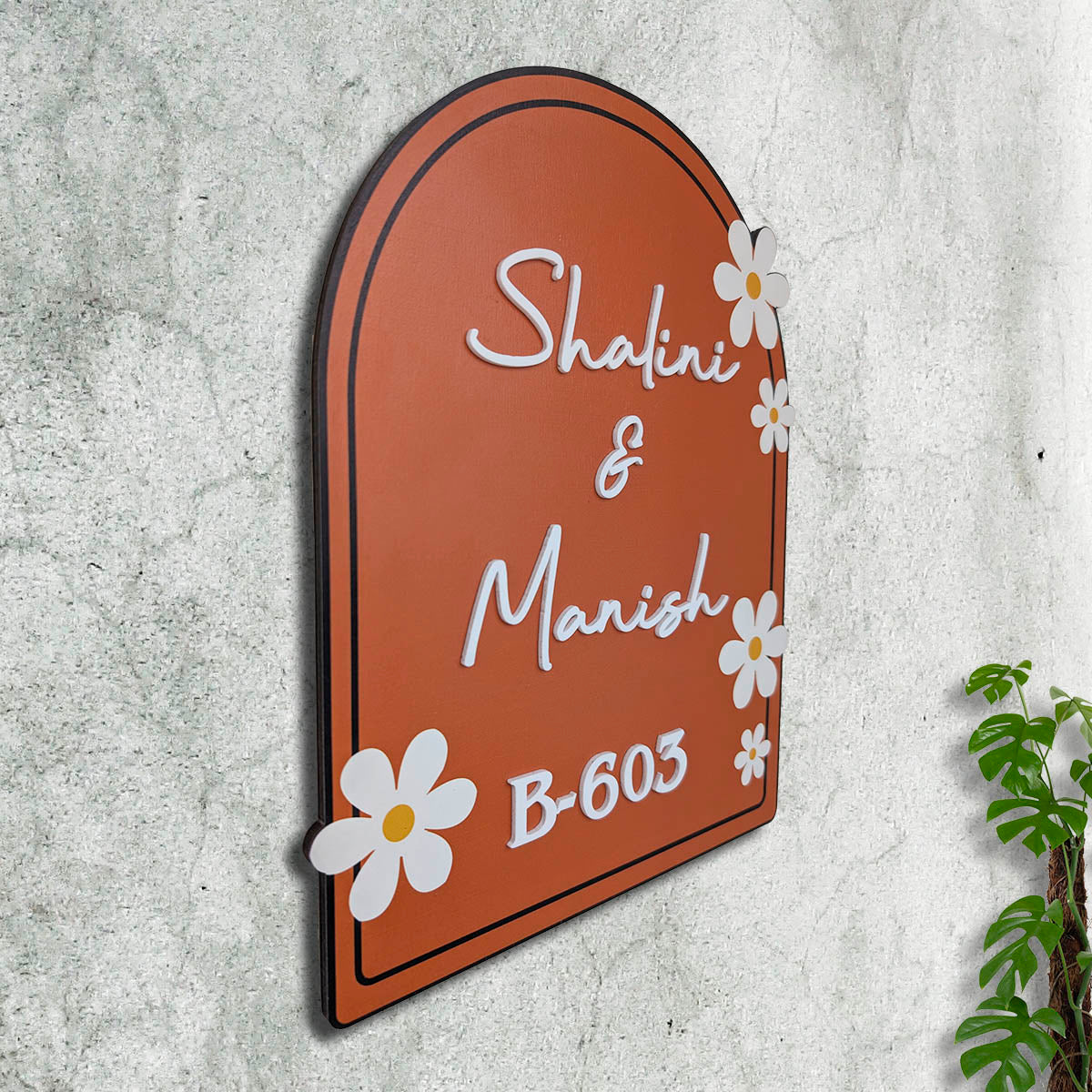 Modern Round Wooden Nameplate with 3D Acrylic Letters | Custom Made Wooden Nameplate with Daisy Charm | Personalized | 11X14 Inch(Copy)