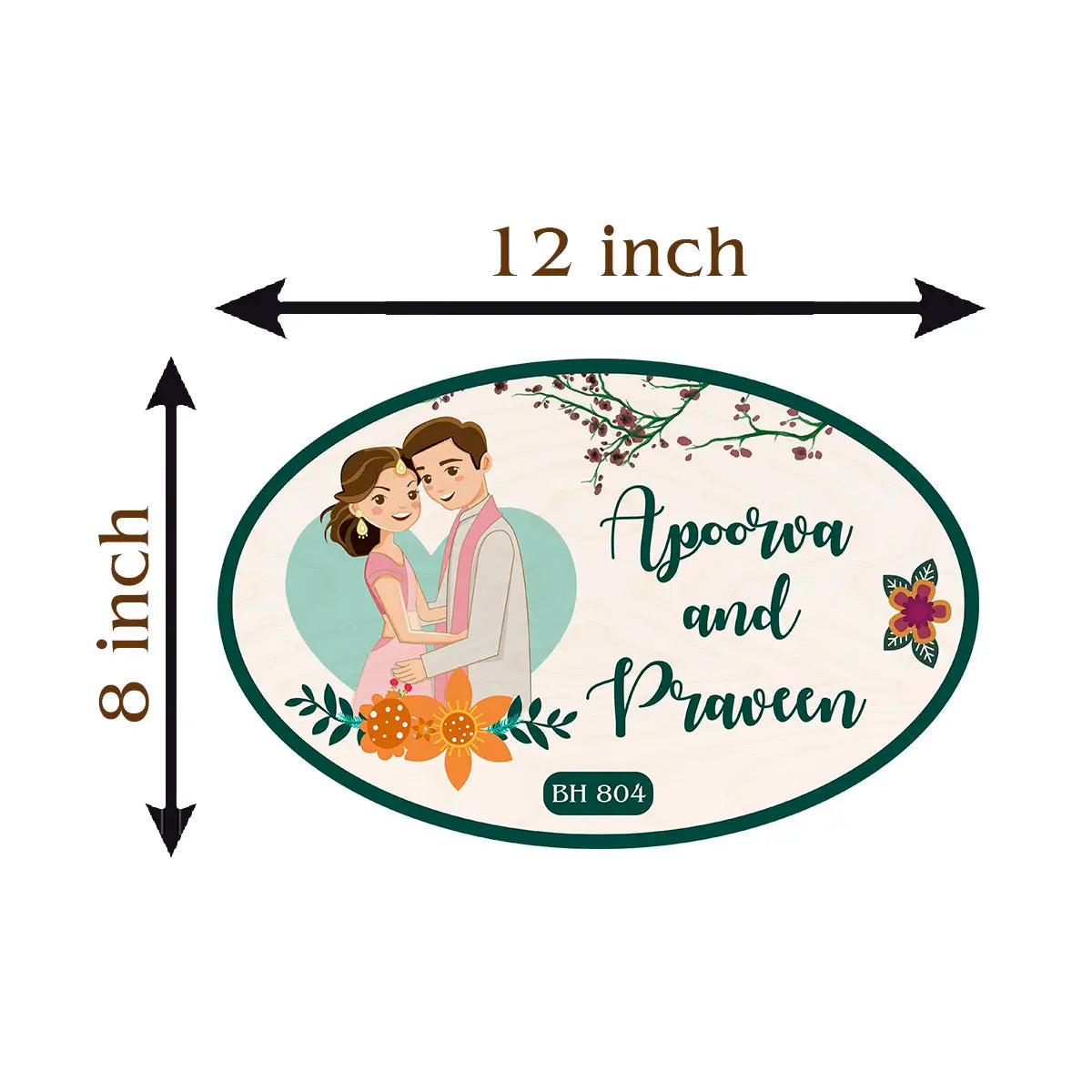 Personalized Wooden Couple Nameplate for Home Entrance | Custom Names | 12 × 8 In