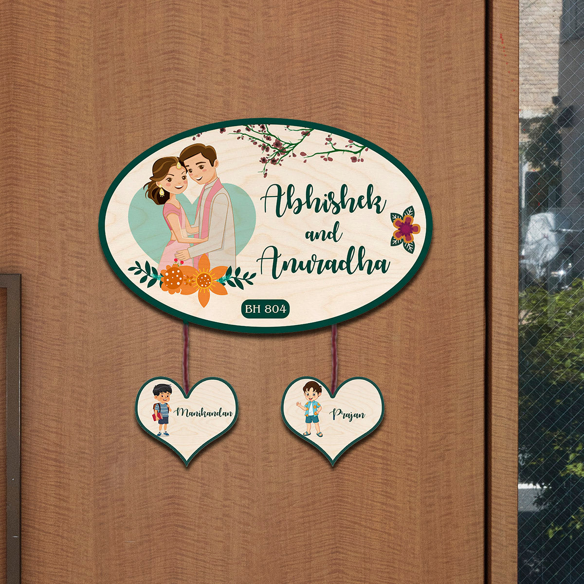 Custom Couple &amp; Two Kids Name Plate | Home Entrance Décor