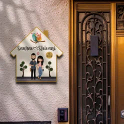 Hut Style Couple Wooden Nameplate | Custom Name Sign (12 × 12)