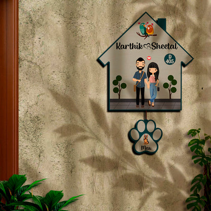 Our Little Family Name Plate | Couple with Pet