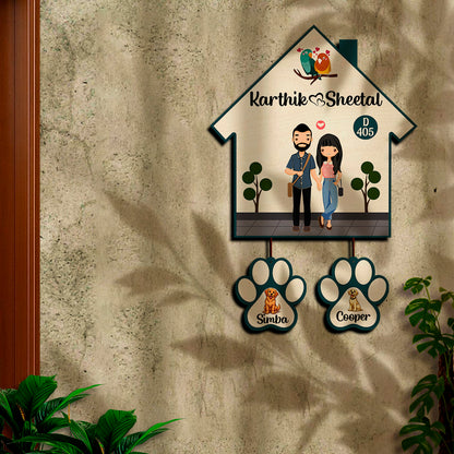 Our Little Family Name Plate | Couple with Pet