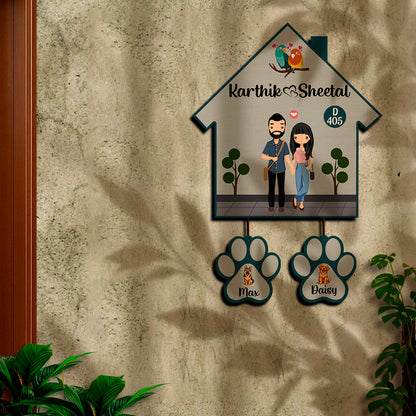 Our Little Family Name Plate | Couple with Pet