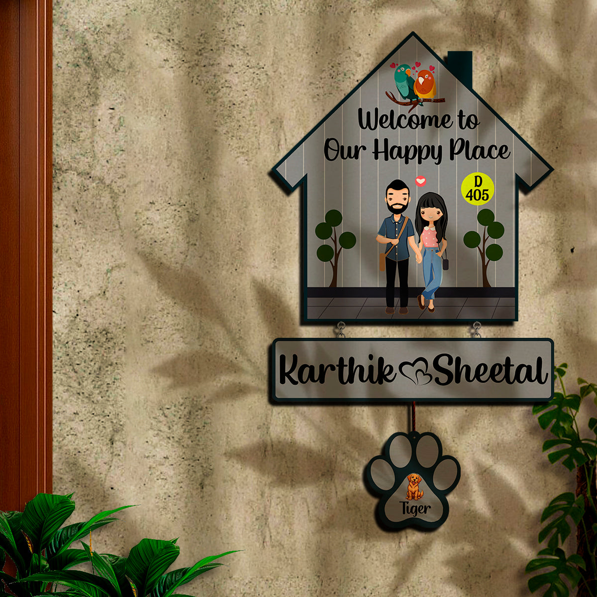 Couple &amp; Pet Name Door Name Plate | Personalized