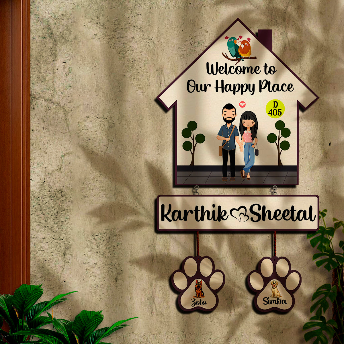 Couple &amp; Pet Name Door Name Plate | Personalized