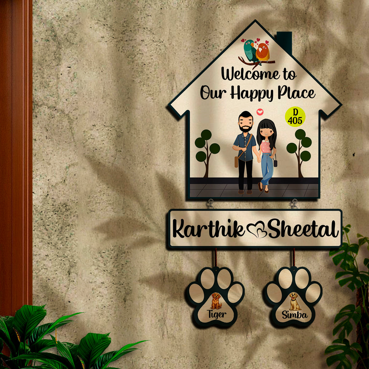 Couple &amp; Pet Name Door Name Plate | Personalized