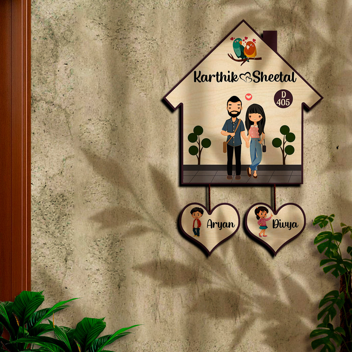 Sweet Family Home Name Plate | Couple with Two Kids