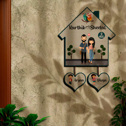 Sweet Family Home Name Plate | Couple with Two Kids