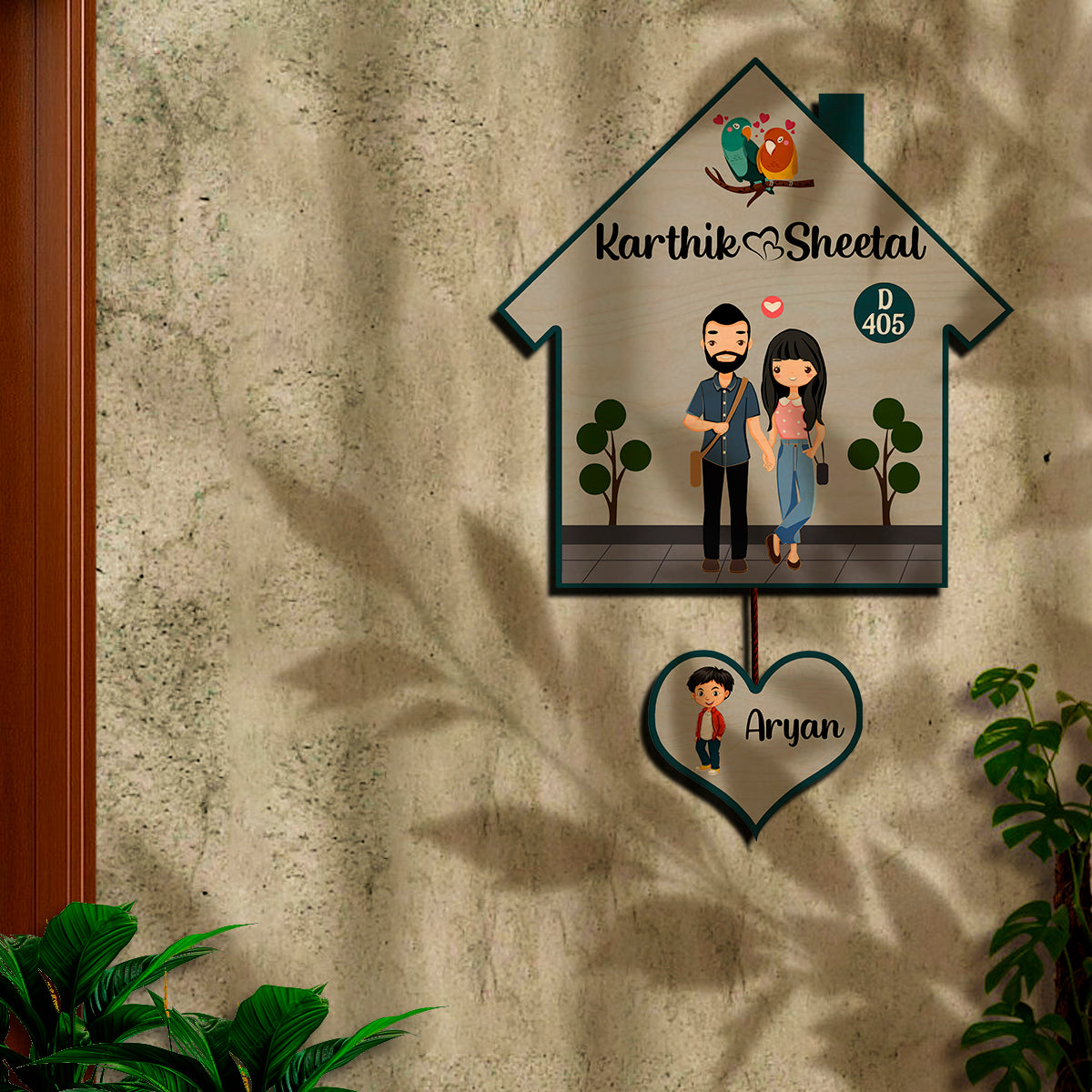 Happy Family Name Plate | Customized for Couple with One Kid