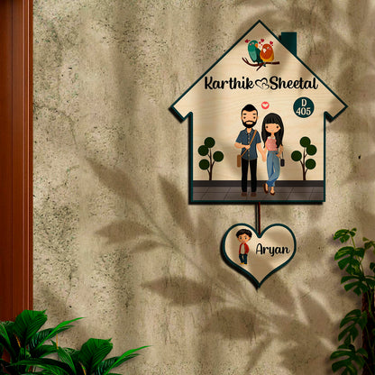 Happy Family Name Plate | Customized for Couple with One Kid