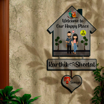 Personalized Family Name Plate with Acrylic Letters | Couple &amp; One Kid