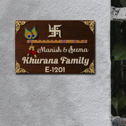 Traditional Bansuri Style Name Plate | Personalized Wooden Sign