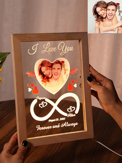 Personalized Heart-Shaped Infinity LED Photo Frame | Custom Couple Glowing Name Frame for Anniversary &amp; Gifting
