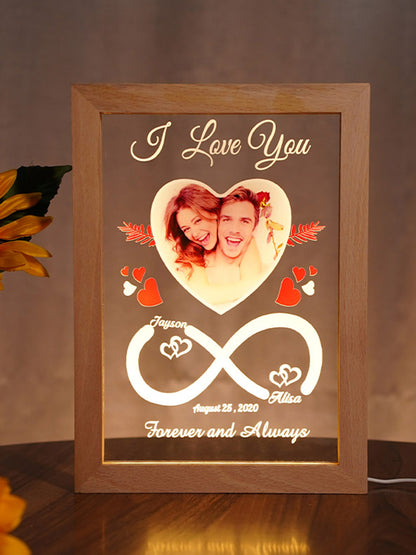 Personalized Heart-Shaped Infinity LED Photo Frame | Custom Couple Glowing Name Frame for Anniversary &amp; Gifting