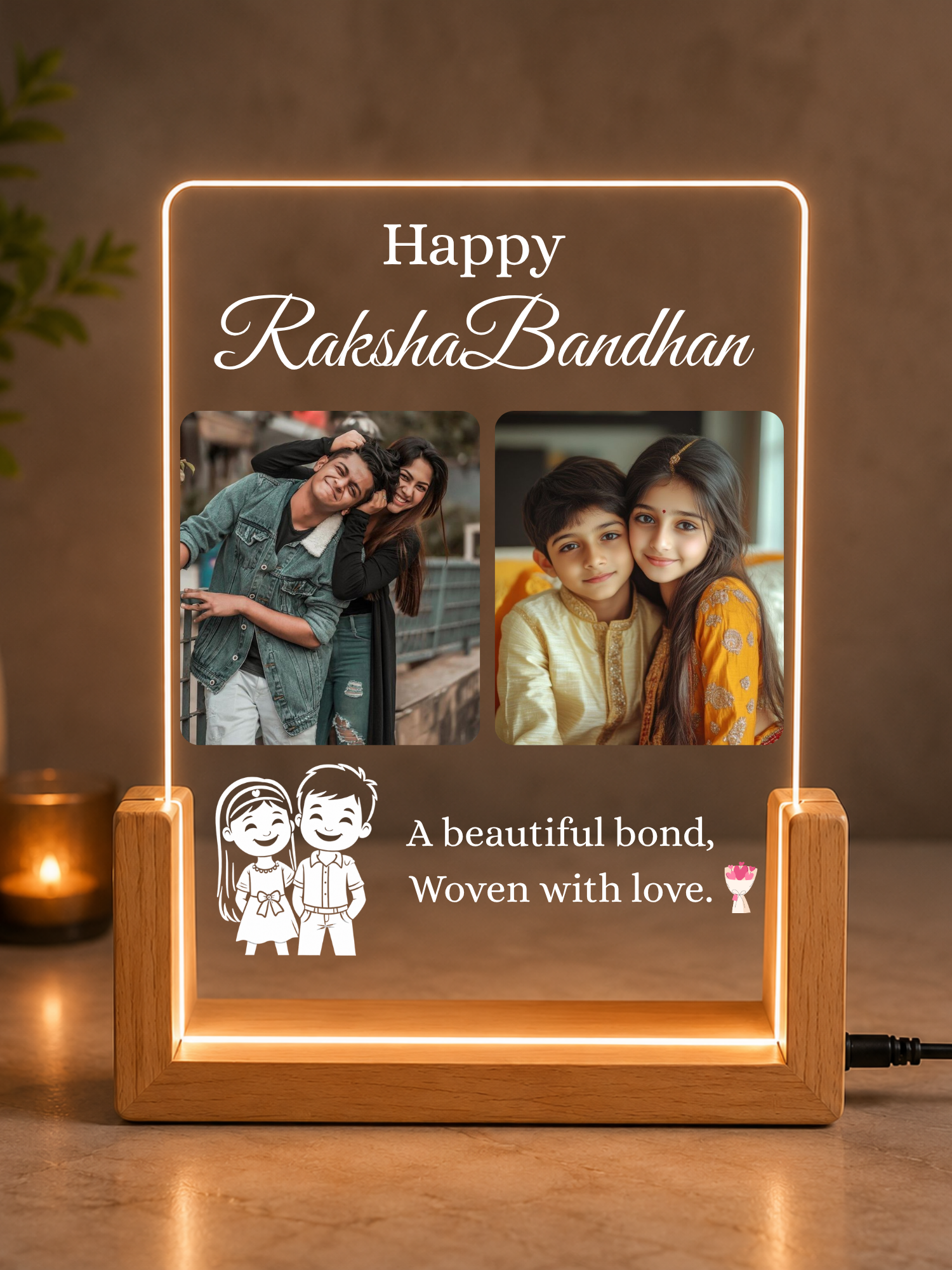 Custom Photo Raksha Bandhan LED Lamp for Brother &amp; Sister | Personalized Acrylic Night Light