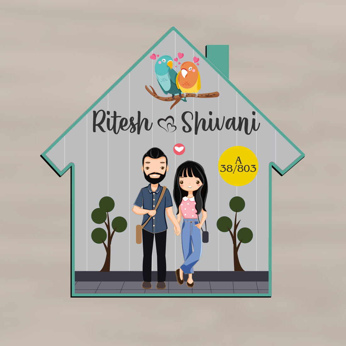 Couple Theme Wooden Name Plate | Personalized | 12×12 inches