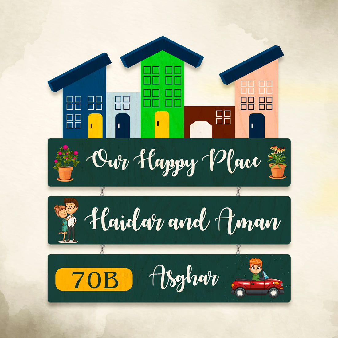 Personalized Wooden Nameplate – Our Happy Place Design