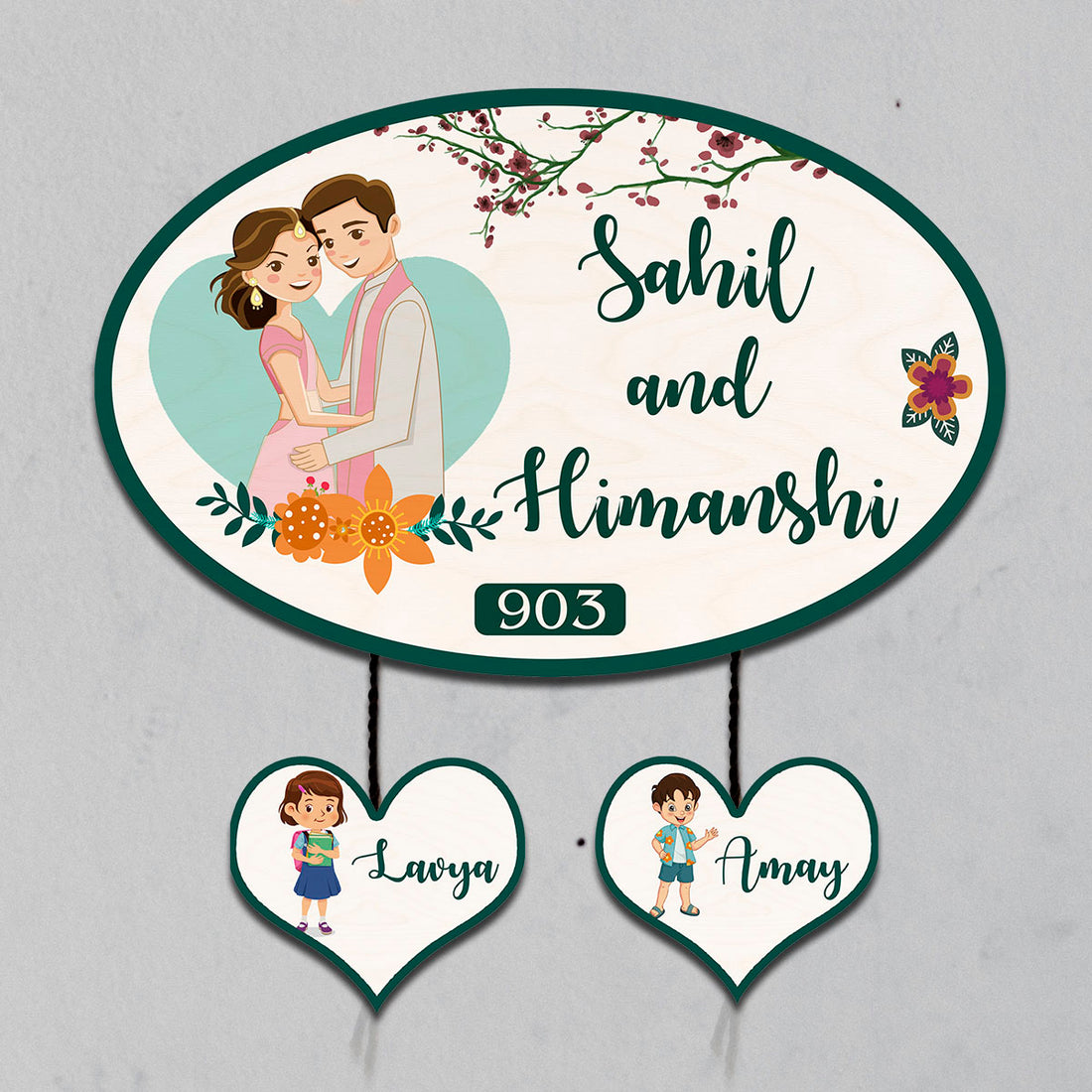 Custom Couple &amp; Two Kids Name Plate | Home Entrance Décor