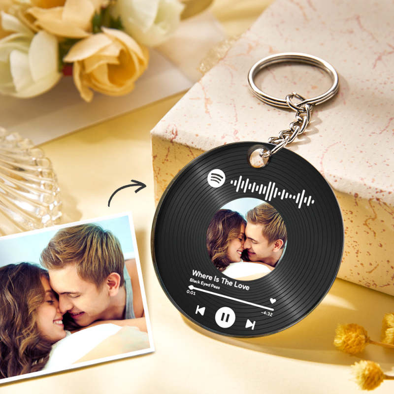 Personalized Photo Calendar Keychain with Spotify Code – Custom Anniversary Gift for Couples