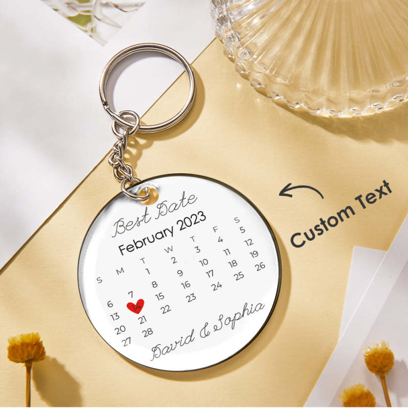 Personalized Photo Calendar Keychain with Spotify Code – Custom Anniversary Gift for Couples