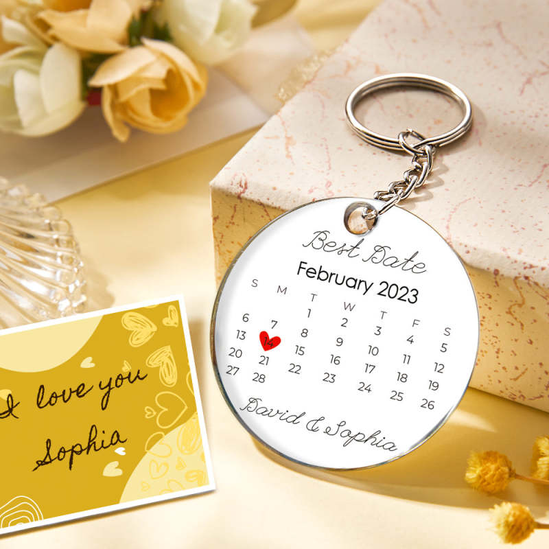 Personalized Photo Calendar Keychain with Spotify Code – Custom Anniversary Gift for Couples