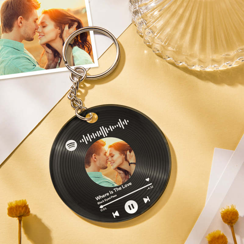 Personalized Photo Calendar Keychain with Spotify Code – Custom Anniversary Gift for Couples