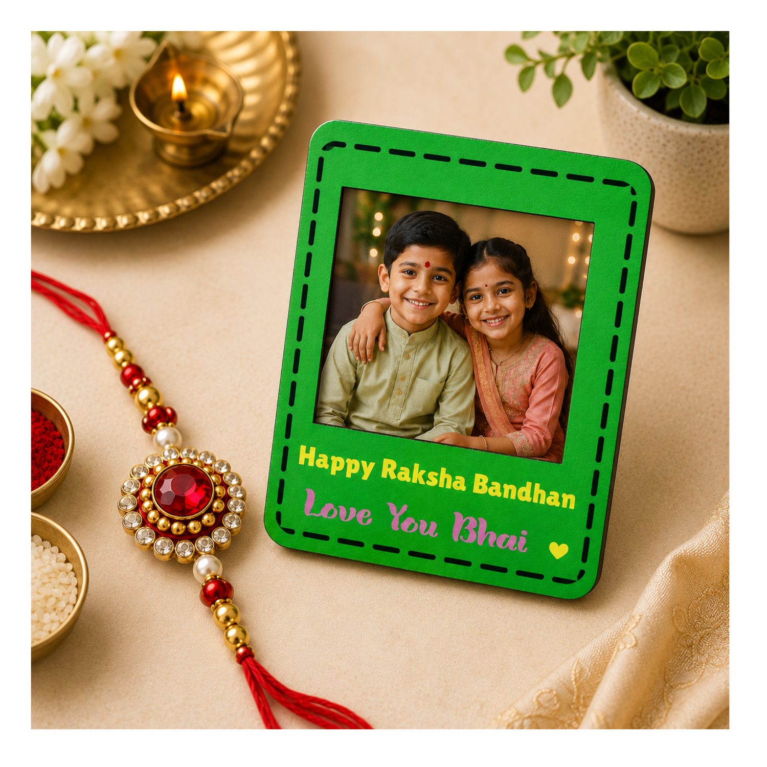 Personalized Raksha Bandhan Fridge Magnet with Free Rakhi | Custom Photo Refrigerator Magnet | Brother Sister Rakhi Gift | Personalized Keepsake
